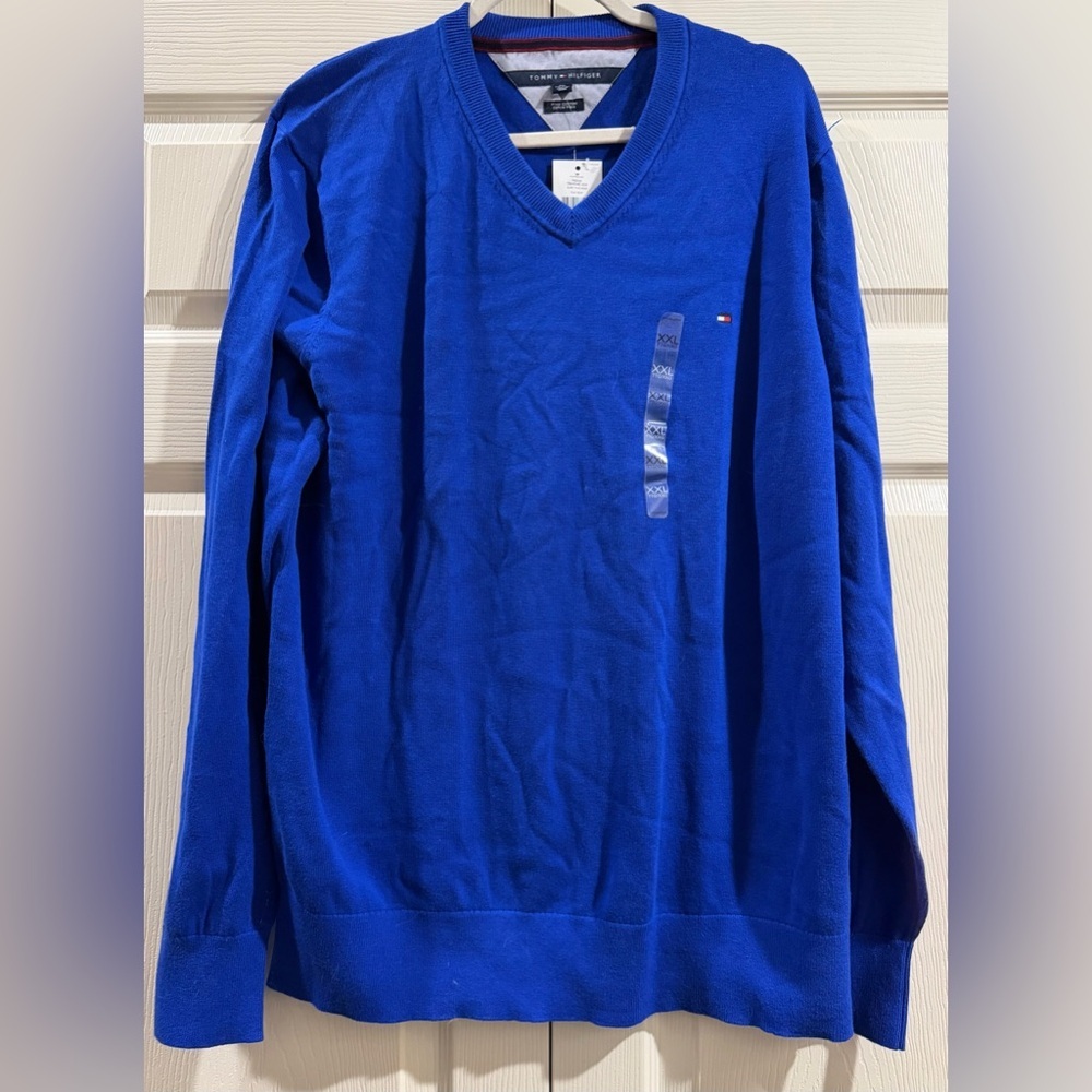 TOMMY HILFIGER NWT Mens V-Neck Blue Sweater Size 2XL